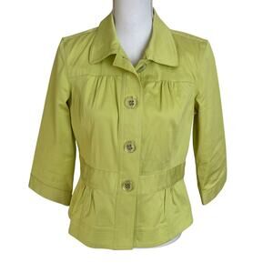 Christopher & Banks Jacket Womens Small Lime Green Cotton Stretch Peplum Buttons